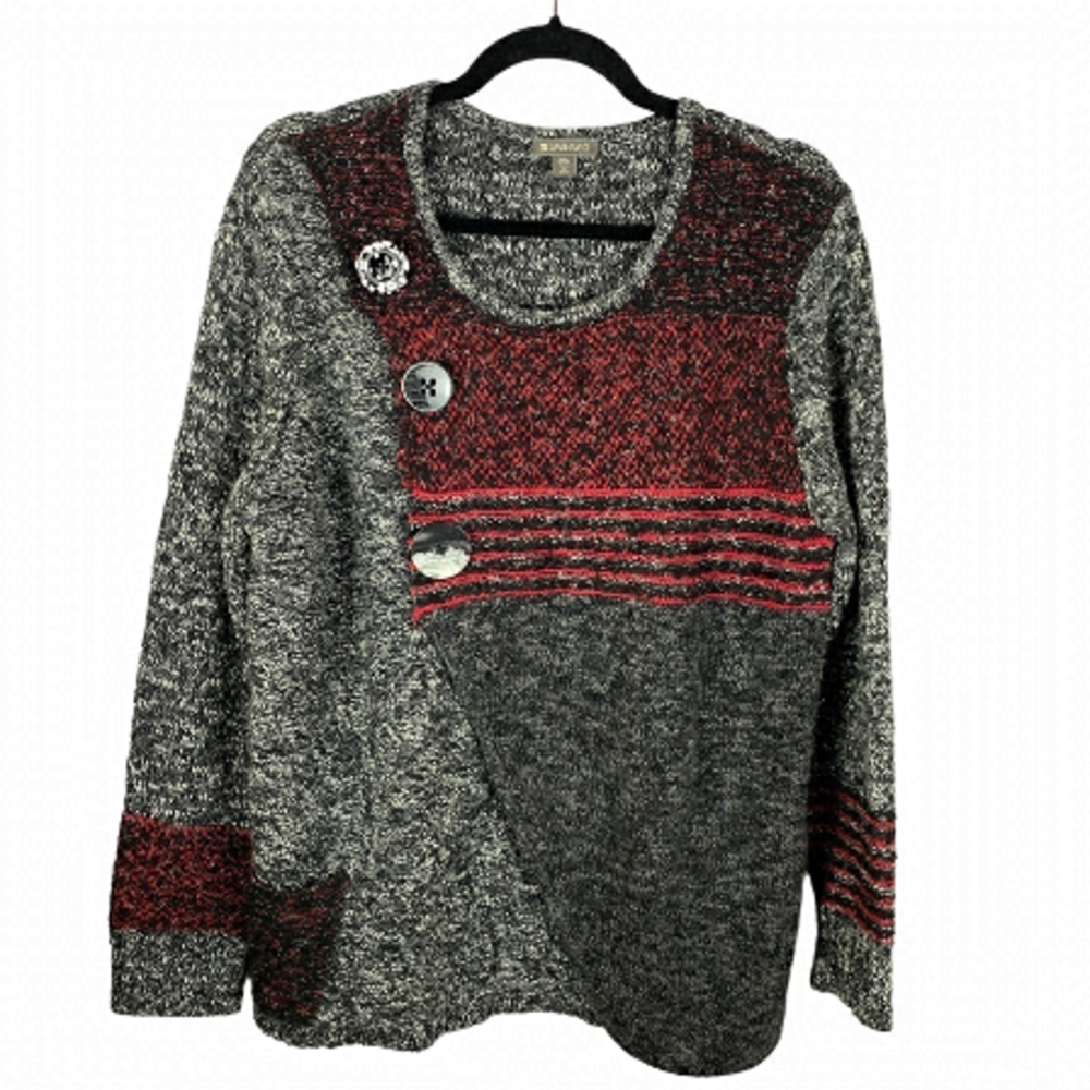✨3/$20✨ Spanner Knit Sweater Gray Red Button Detail Cozy Size XXL